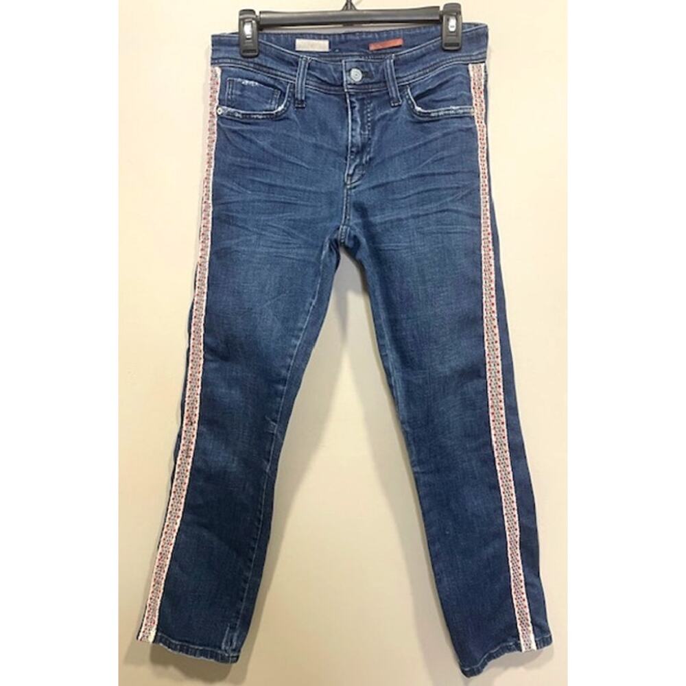 Anthropologie Pilcro The Slim Boyfriend Embroidered Side-Stripe Jeans Sz 27